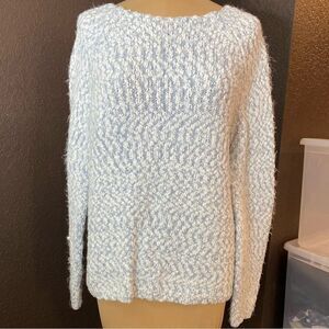 Buffalo david Bitton blue and white big loop knit crew neck warm fuzzy sweater‎